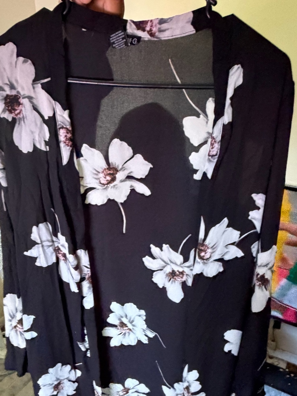 Timing Black Floral Duster Cardigan with White Blooms
